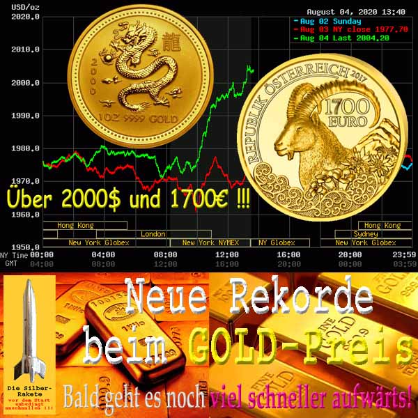 SilberRakete Neue GOLD Preis Rekorde 2000Dollar 1700Euro Muenzen Schlange Steinbock