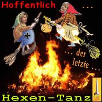 SilberRakete_Walpurgisnacht2015-Hexen-Merkel-vdLeyen-ueber-Feuer-Hoffentlich-letzter-Hexentanz
