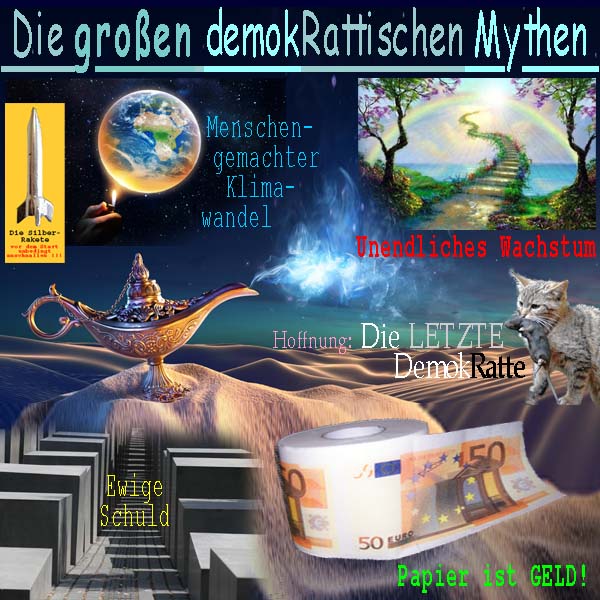 SilberRakete Die-demokRattischen-Mythen-Wunderlampe-Klima-Wachstum-Schuld-Geld-Hoffnung-Katze