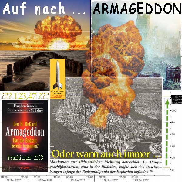 SilberRakete Auf nach Armageddon Buch Prophezeiungen 20Jahre 123K47 NewYork Manhattan AtomPilz Explosion