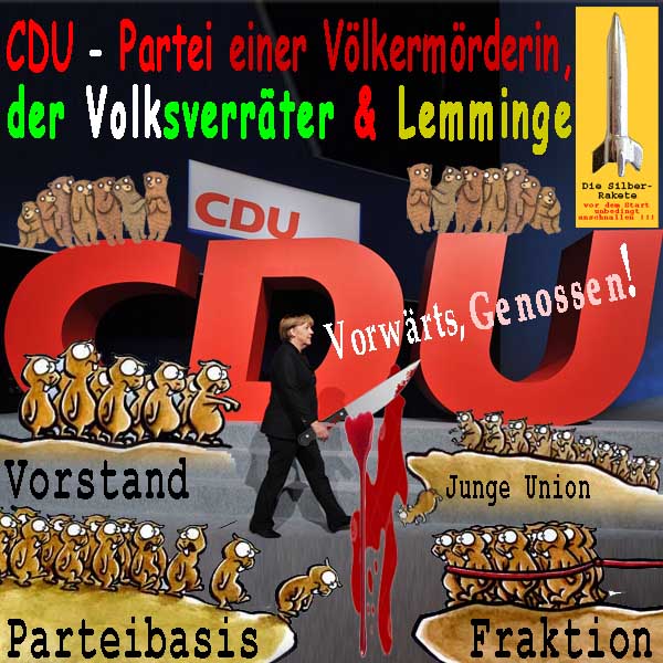 SilberRakete CDU Partei Voelkermoerderin Volksverraeter Lemminge Vorstand JU Basis Fraktion Merkel Messer Blut
