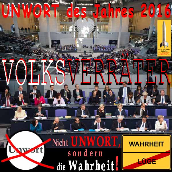 SilberRakete Unwort des Jahres 2016 VOLKSVERRAETER Bundestag Regierung Luege Wahrheit