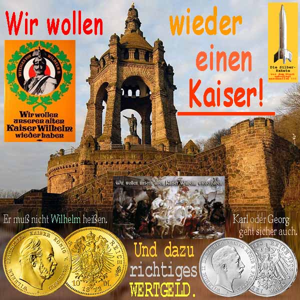 SilberRakete PortaWestfalica Wir wollen unseren Kaiser Wilhelm wiederhaben GOLD SILBER Geld