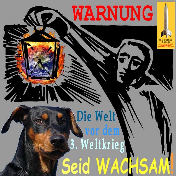SilberRakete Warnung Laterne Welt brennt Vor 3Weltkrieg Hund Seid wachsam