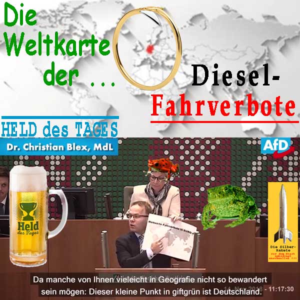 SilberRakete Weltkarte Dieselfahrverbote Nur DE Held des Tages DrBlex AfD NRW Kroete rot gruen