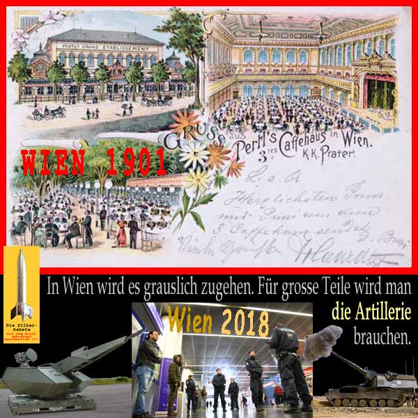 SilberRakete Wien Postkarte 1901 Kultur Kaffeehaus 2018 Fluechtige Polizei Wird grauslich Artillerie