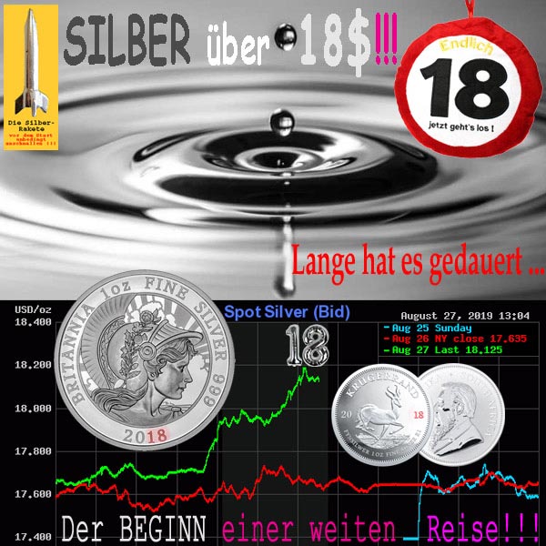 SilberRakete SILBER endlich ueber 18Dollar Lange gedauert Muenzen2018 Beginn einer weiten Reise